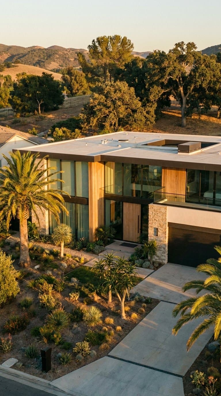 Modern home in Santa Clarita at golden hour